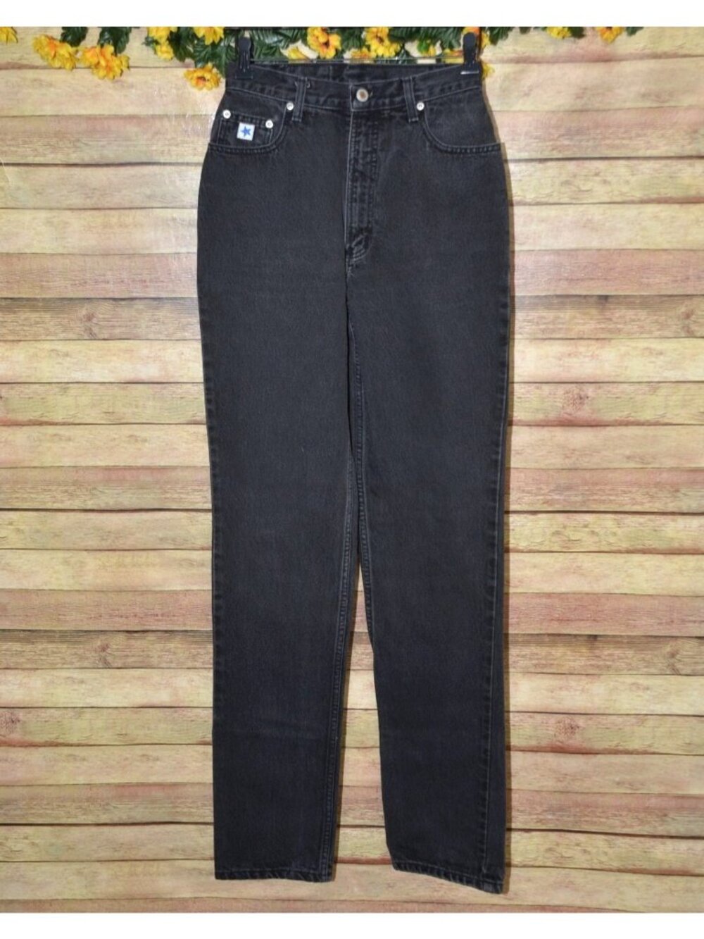 Vintage Rockies Slim Ladies Black Denim Straight Leg Jeans Size 28/7 Long Retro
